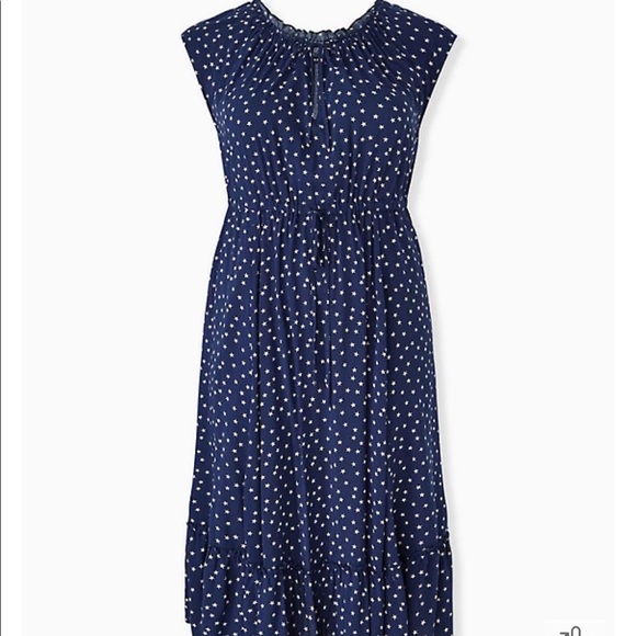 Navy & White Star Challis Drawstring Midi Dress - Picture 1 of 5